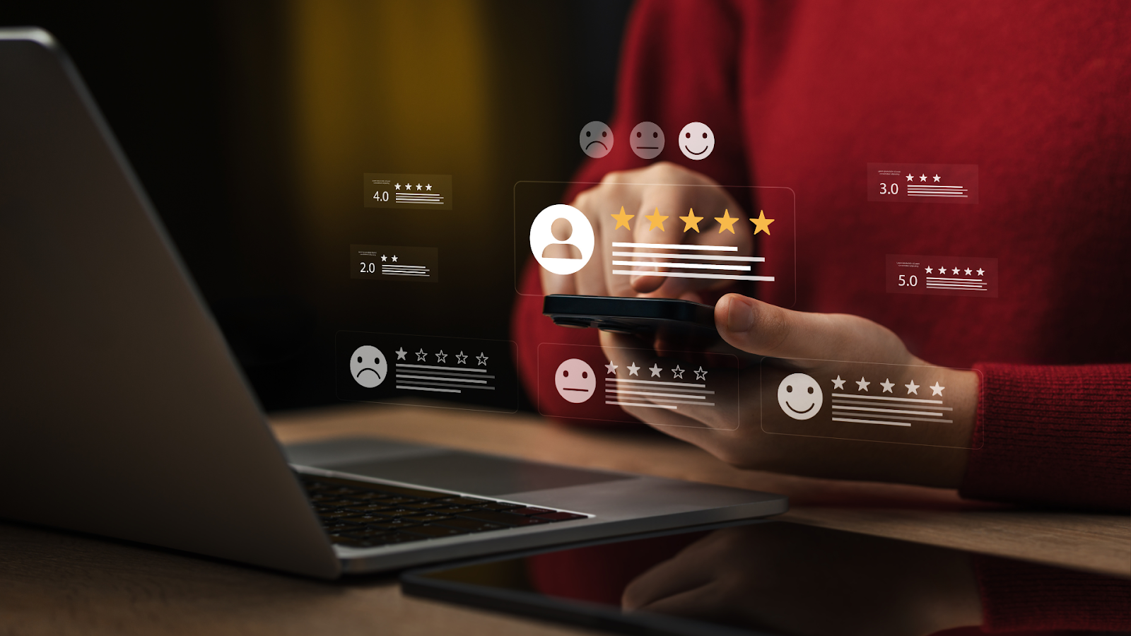 Customer feedback and star ratings on mobile screen using chatgpt